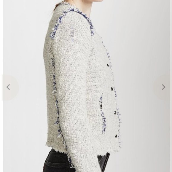 IRO Distressed Agnette Jacket White and Blue Tweed Size FR 38 US 6 - Picture 3 of 15